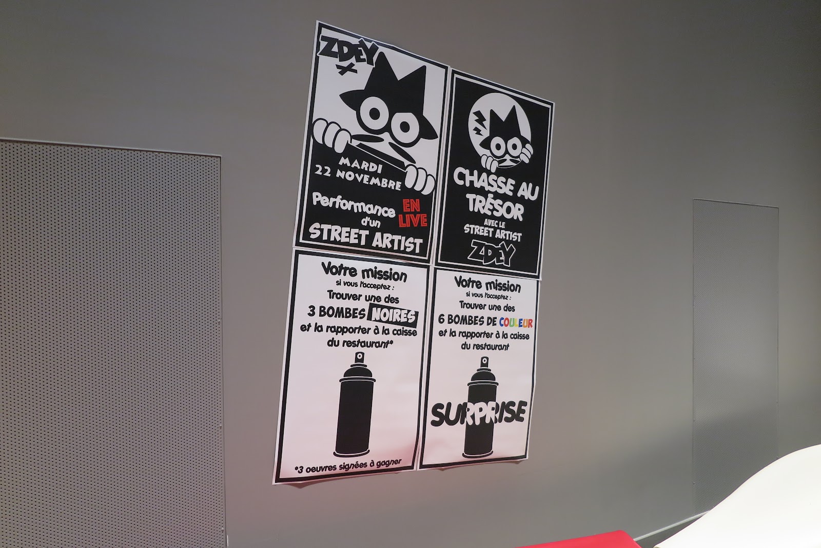 Affiches de la chasse au trésor avec Zdey dans le restaurant Arpège